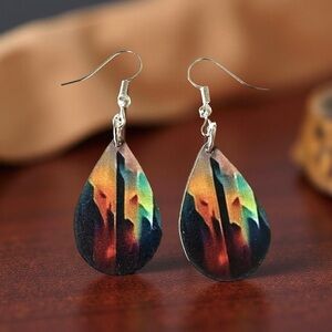 ⭐️ 5 for $25 Bohemian Wood Abstract Teardrop Hoop Fashion Earrings